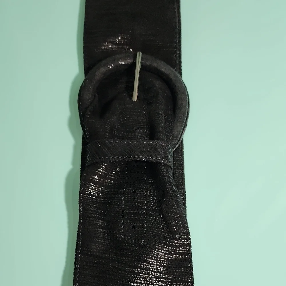 Black Fabric Belt Women's Wide Waist Cinch Accessory Shimmer Texture Elegant